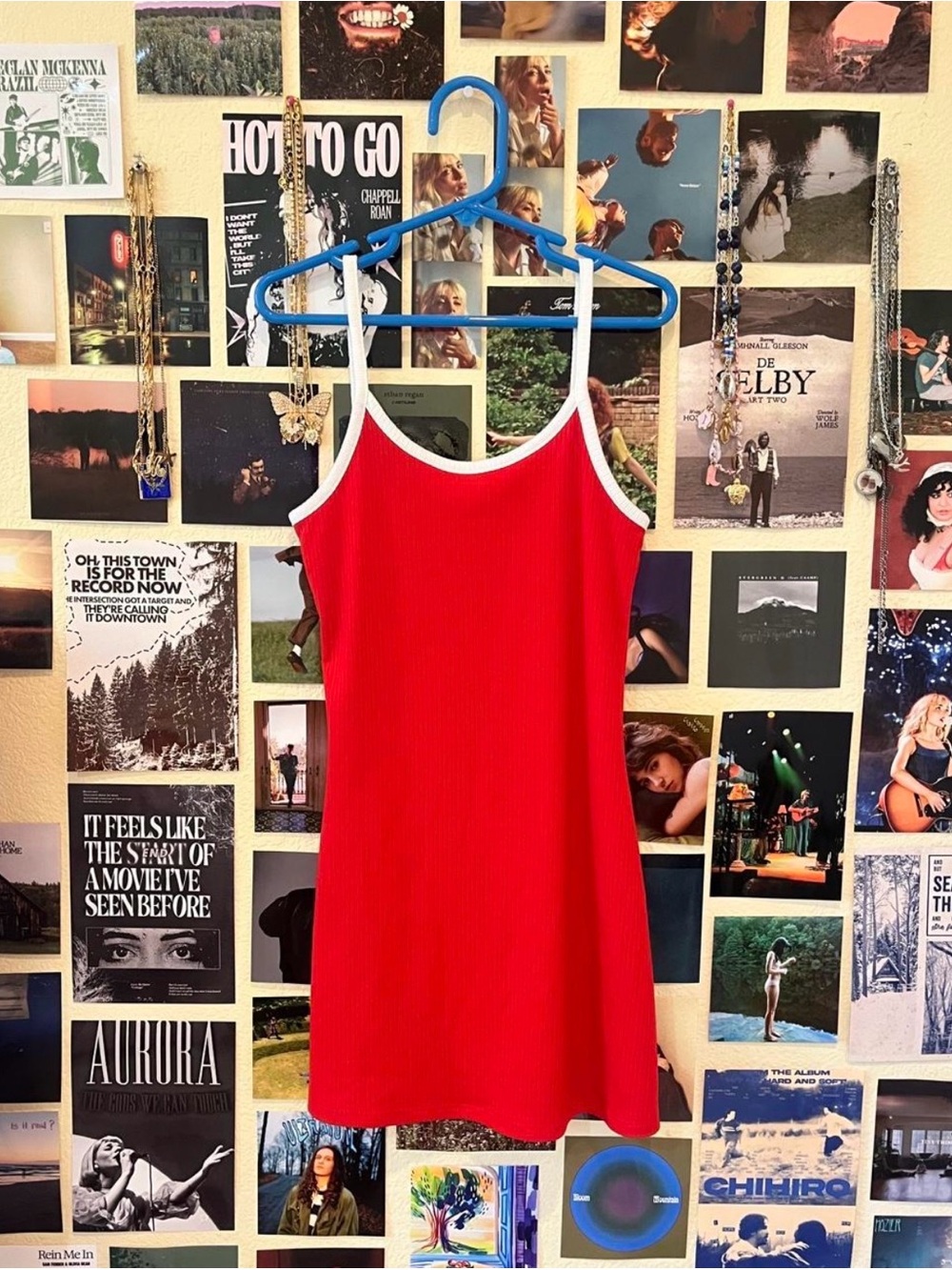 Red Ribbed Dress with White Trim